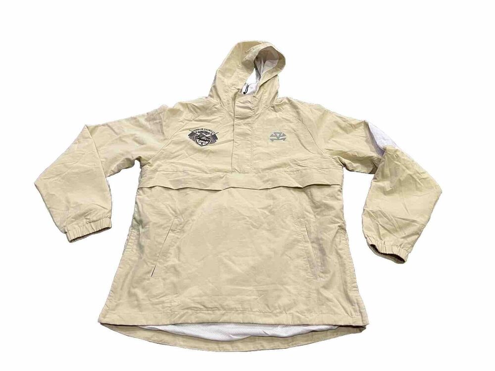 Rarr Mens Beige Anorak Full Zip Hooded Rain Jacket Size M Companys Logo NWT $125